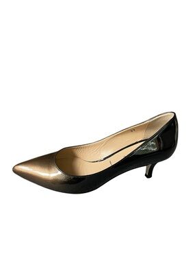 RON WHITE Classic Pointed-Toe Kitten Heel Pumps in Black and Bronze Ombre 37